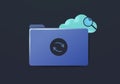 Cloud storage icon concept. Computer folder with file sync icon, cloud, and magnifying glass. 3D vector illustration Royalty Free Stock Photo