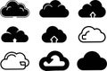 Cloud storage icons collection featuring various upload and synchronization symbols for digital computing and network technology Royalty Free Stock Photo