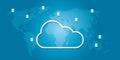 Cloud storage icons on world maps with database Royalty Free Stock Photo