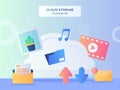 Cloud storage illustration set Cloud background of picture music video email file folder download upload with flat style Royalty Free Stock Photo