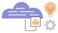 Cloud Storage and Innovation Concept with Document Folder, Gear, and Lightbulb Royalty Free Stock Photo