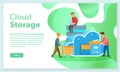 Cloud storage landing page template flat vector business technology storage and cloud server service