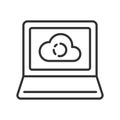 Cloud storage on laptop, icon in line design. Cloud, storage, laptop, online, backup, data, sync on white background