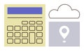 Cloud storage and location tracking concept with calculator and map pin icon Royalty Free Stock Photo