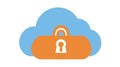 Cloud storage with a locked orange container Royalty Free Stock Photo
