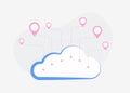 Cloud storage with multiple locations concept. Connect to corporate storage from different locations. Private, public or