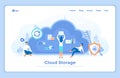Cloud Storage. Online cloud computing, network hosting, services. People place their data, music, photo, video in big cloud server