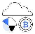 Cloud storage, pie chart, and cryptocurrency elements representing digital innovation Royalty Free Stock Photo