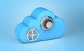 Cloud storage safe. Combination lock as a security and password symbol. Blue background. 3d render Royalty Free Stock Photo