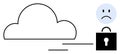 Cloud Storage Security Issues Concept with Sad Face and Locked Padlock ation Royalty Free Stock Photo