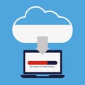 cloud storage service concept, uploading data from local laptop computer to cloud vector illustration Royalty Free Stock Photo