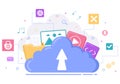 Cloud Storage Service Illustration for Hosting or Data Center, Online File Download, Upload, Management and Technology Royalty Free Stock Photo