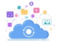 Cloud Storage Service Illustration for Hosting or Data Center, Online File Download, Upload, Management and Technology Royalty Free Stock Photo