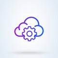 Cloud storage settings sign line icon or logo. Web hosting preferences concept. Cloud security configure vector linear