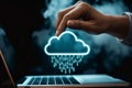 Cloud storage silhouette near laptop