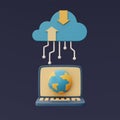 Cloud storage technology concept with blue cloud symbol and earth globe. Royalty Free Stock Photo