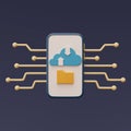 Cloud storage technology concept with blue cloud symbol and folder icon on smartphone ,online database,transfer data information.