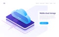 Cloud storage and technology, web hosting, data backup isometric concept