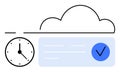 Cloud Storage and Time Management Concept with Clock, Cloud, and Checkmark Elements