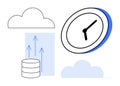 Cloud storage and time optimization concept with upward arrows, clock, cloud, and database elements Royalty Free Stock Photo