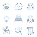 Cloud storage, Typewriter and Medical analyzes icons set. Vector