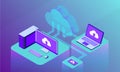 Cloud storage upload and store data digital with computer server and database with isometric flat style Royalty Free Stock Photo