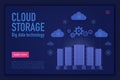 Cloud storage vector landing page template. Cloud management, computing, database and information storage website