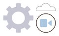 Cloud Storage and Video Processing Concept with Gear, Cloud, and Camera Icon Symbols Royalty Free Stock Photo