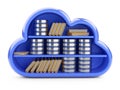 Cloud store concept with shelf, hdd symbol and folders. Front view. Royalty Free Stock Photo