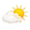 Cloud and sun. Cute weather realistic icon. 3d cartoon