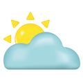 Cloud with sun emoji icon. Cloudy sunny day weather symbol. Vector illustration
