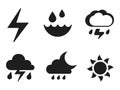 Cloud and Sun Icon. Storm Symbol Vector Silhouettes