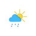 Cloud sun light rain drops icon. Simple line, outline vector of two color weather icons for ui and ux, website or mobile