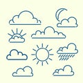 Cloud sun moon rain loutlined icon set. Meteo vector ilustration.