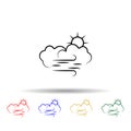 Cloud, sun, wind multi color icon. Simple thin line, outline vector of weather icons for ui and ux, website or mobile application