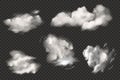 Set of realistic clouds. Cloud symbol collection, on transparent background. Vector drawing.