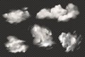 Set of realistic clouds. Cloud symbol collection, on transparent background. Vector drawing.