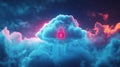 Cloud symbol with digital lock and glowing elements in a night sky concept Royalty Free Stock Photo
