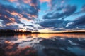 Cloud symphony Time lapse transforms the sky over the lake at dawn