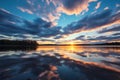 Cloud symphony Time lapse transforms the sky over the lake at dawn