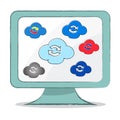 Cloud Sync icon on computer monitor - Vector Illustration