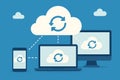 Cloud synchronization across multiple devices, flat style, AI generated Royalty Free Stock Photo