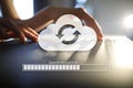 Cloud synchronization, Data storage, internet and computing concept on virtual screen. Royalty Free Stock Photo