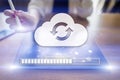 Cloud synchronization, Data storage, internet and computing concept on virtual screen. Royalty Free Stock Photo