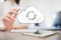 Cloud synchronization, Data storage, internet and computing concept on virtual screen. Royalty Free Stock Photo