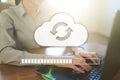 Cloud synchronization, Data storage, internet and computing concept on virtual screen.