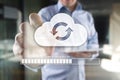 Cloud synchronization, Data storage, internet and computing concept on virtual screen. Royalty Free Stock Photo