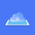 Cloud synchronization icon mobile data storage application blue background flat Royalty Free Stock Photo