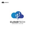 Cloud Tech Logo, cloud computing with technology logo design