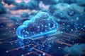 Cloud technology background with circuit board, blue color theme, blue gradient on the right side, ing illustration of cloud stor Royalty Free Stock Photo
